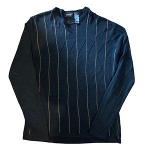 Claiborne Men's Sz L Silk-spun Crew Neck Black Sweater w vertical pinstripe